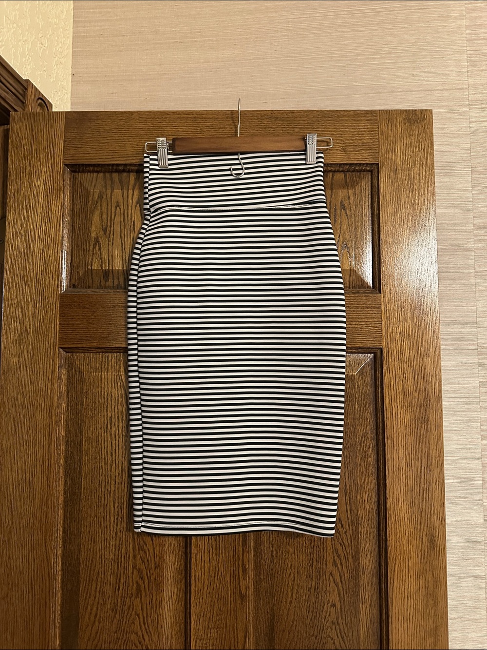 Striped Black and White Pencil Skirt - Women